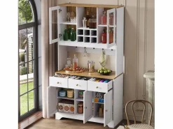 Hauss Spole Aparador De Cocina|Aparador de cocina 94,5x40x175,5cm con 5 puertas, 3 cajones y nichos, tapa chapada imitación madera, cuerpo