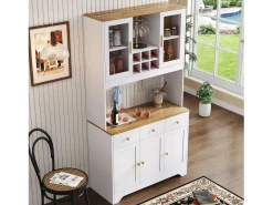 Hauss Spole Aparador De Cocina|Aparador de cocina 94,5x40x175,5cm con 5 puertas, 3 cajones y nichos, tapa chapada imitación madera, cuerpo
