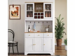 Hauss Spole Aparador De Cocina|Aparador de cocina 94,5x40x175,5cm con 5 puertas, 3 cajones y nichos, tapa chapada imitación madera, cuerpo
