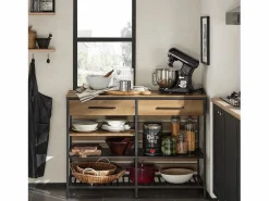 Aparador de Comedor Mesa de Cocina con 2 Cajones y 3 Estantes Estructura de Metal Estilo Industrial 120 x 45 x 91 cm FSB85-PF ES^Sobuy Outlet