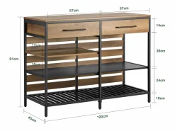 Aparador de Comedor Mesa de Cocina con 2 Cajones y 3 Estantes Estructura de Metal Estilo Industrial 120 x 45 x 91 cm FSB85-PF ES^Sobuy Outlet