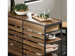 Aparador de Comedor Mesa de Cocina con 2 Cajones y 3 Estantes Estructura de Metal Estilo Industrial 120 x 45 x 91 cm FSB85-PF ES^Sobuy Outlet