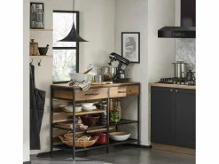 Aparador de Comedor Mesa de Cocina con 2 Cajones y 3 Estantes Estructura de Metal Estilo Industrial 120 x 45 x 91 cm FSB85-PF ES^Sobuy Outlet