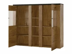 Meublorama Aparador de diseño con 2 puertas para salón en color roble y negro efecto madera. Colección SANTIAGO. Negro / Color natural claro