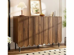 OKWISH Aparador|Aparador de madera con 3 puertas a rayas y estantes ajustables - para salón y comedor