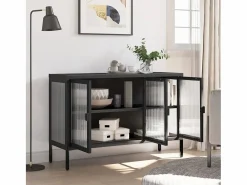 Clicnbuy Aparador|Aparador de vidrio y acero 105x35x70 cm