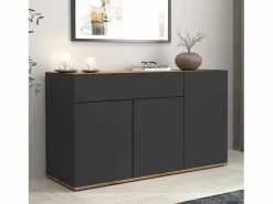 Aparador Garda con 3 puertas y 1 cajón, color antracita mate y roble, 120,1 x 35 x 70 cm Gris antracita Outlet