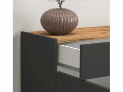 Aparador Garda con 3 puertas y 1 cajón, color antracita mate y roble, 120,1 x 35 x 70 cm Gris antracita Outlet