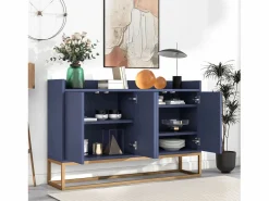 Aparador|Aparador Moderno 120 x 30 x 80 cm - Aparador Estilo Minimalista con 4 Puertas para Comedor, Salón, Cocina - Marino