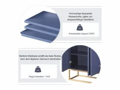 Aparador|Aparador Moderno 120 x 30 x 80 cm - Aparador Estilo Minimalista con 4 Puertas para Comedor, Salón, Cocina - Marino
