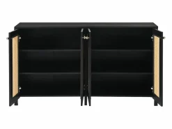 ModernLuxe Aparador moderno con estantes ajustables - puertas de ratán - MDF - Negro Online