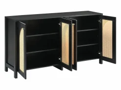 ModernLuxe Aparador moderno con estantes ajustables - puertas de ratán - MDF - Negro Online