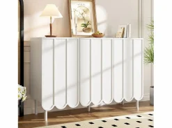 Merax Aparador moderno con puertas onduladas - 120 x 35 x 80 cm - con estantes regulables - MDF - Blanco Hot