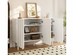 Merax Aparador moderno con puertas onduladas - 120 x 35 x 80 cm - con estantes regulables - MDF - Blanco Hot