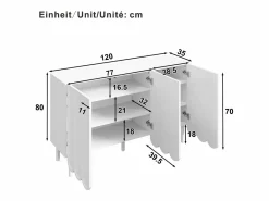 Merax Aparador moderno con puertas onduladas - 120 x 35 x 80 cm - con estantes regulables - MDF - Blanco Hot