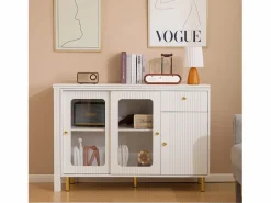 ModernLuxe Aparador moderno con tapa giratoria retráctil - varios espacios de almacenamiento - MDF - Blanco Sale