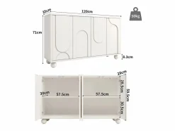 Aparador moderno para comedor y salón - 120 x 35 x 71 cm - con 4 puertas + estante ajustable - MDF + metal -^Merax Discount