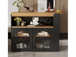 ModernLuxe Mueble Bar|Aparador, Mueble bar giratorio y retráctil con LED - gran espacio de almacenamiento - estilo contemporáneo -