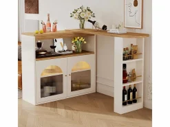 ModernLuxe Aparador, Mueble bar giratorio y retráctil con LED - gran espacio de almacenamiento - estilo contemporáneo - Blanco Clearance