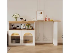 ModernLuxe Aparador, Mueble bar giratorio y retráctil con LED - gran espacio de almacenamiento - estilo contemporáneo - Blanco Clearance