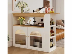 ModernLuxe Aparador, Mueble bar giratorio y retráctil con LED - gran espacio de almacenamiento - estilo contemporáneo - Blanco Clearance