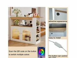 ModernLuxe Aparador, Mueble bar giratorio y retráctil con LED - gran espacio de almacenamiento - estilo contemporáneo - Blanco Clearance