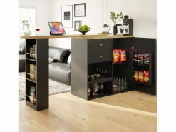 Aparador, Mueble bar giratorio y retráctil - 2 cajones y 6 compartimentos -^ModernLuxe Best