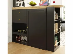 Aparador, Mueble bar giratorio y retráctil - 2 cajones y 6 compartimentos -^ModernLuxe Best