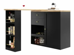 Aparador, Mueble bar giratorio y retráctil - 2 cajones y 6 compartimentos -^ModernLuxe Best