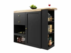 Aparador, Mueble bar giratorio y retráctil - 2 cajones y 6 compartimentos -^ModernLuxe Best