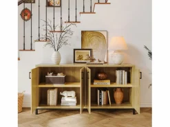 Aparador, mueble de cocina de 4 puertas, para entrada, salón, cocina, dormitorio, 160 x 35 x 80 cm Color natural claro Sale