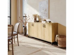 Aparador, mueble de cocina de 4 puertas, para entrada, salón, cocina, dormitorio, 160 x 35 x 80 cm Color natural claro Sale