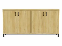 Aparador, mueble de cocina de 4 puertas, para entrada, salón, cocina, dormitorio, 160 x 35 x 80 cm Color natural claro Sale