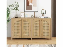 Aparador Natural - Aparador con 4 puertas de ratán y tiradores de metal - para comedor y salón^ Clearance