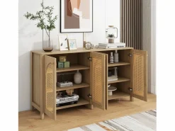 Aparador Natural - Aparador con 4 puertas de ratán y tiradores de metal - para comedor y salón^ Clearance