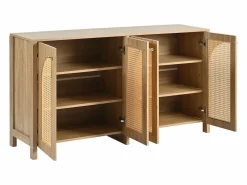 Aparador Natural - Aparador con 4 puertas de ratán y tiradores de metal - para comedor y salón^ Clearance