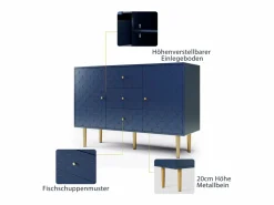 Merax Aparador para salón dormitorio - 120 x 40 x 83 cm - con 2 puertas + 3 cajones - madera + metal - Azul Best
