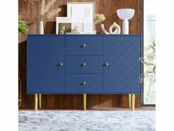 Merax Aparador para salón dormitorio - 120 x 40 x 83 cm - con 2 puertas + 3 cajones - madera + metal - Azul Best