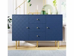Merax Aparador para salón dormitorio - 120 x 40 x 83 cm - con 2 puertas + 3 cajones - madera + metal - Azul Best