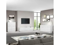 Aparador Vela con 4 puertas color brillo 100x35x120,4 cm Blanco Hot