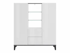 Web furniture Mueble De Bebé|Aparador vitrina 120 x 40 cm 2 puertas 2 cajones estantes de cristal diseño Valerie