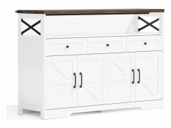 Hauss Spole Aparador 140x35x95cm con 3 cajones, 4 puertas y 1 nicho, tablero imitación madera marrón, cuerpo Blanco Online