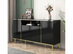 Hauss Spole Aparador De Cocina|Aparador 150x40x80cm con 4 puertas, 1 cajón y 1 nicho con LED, cuerpo lacado en , cantos y patas dorados