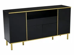 Hauss Spole Aparador De Cocina|Aparador 150x40x80cm con 4 puertas, 1 cajón y 1 nicho con LED, cuerpo lacado en , cantos y patas dorados
