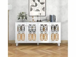 Aparador 160x40x84cm con 4 puertas con espejo, cuerpo lacado en^Hauss Spole Discount