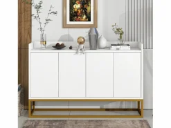 Hauss Spole Aparador De Cocina|Aparador 120x30x80cm con 4 puertas sin tiradores, patas de metal dorado, cuerpo