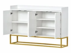 Hauss Spole Aparador De Cocina|Aparador 120x30x80cm con 4 puertas sin tiradores, patas de metal dorado, cuerpo