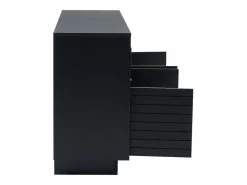 Aparador 130x35x68cm con 4 puertas correderas de cristal y 4 puertas batientes negras, LED incluido^Hauss Spole Best