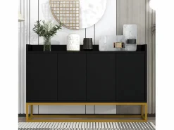 Hauss Spole Aparador De Cocina|Aparador 120x30x80cm con 4 puertas sin tiradores, patas de metal dorado, cuerpo