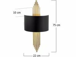 OZAIA Aplique Para Pared|Aplique de metal - lámpara Ancho 22 x Alt. 75 cm - Negro y dorado - SANGARIUS